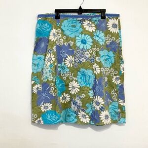 NY COLLECTION WOMAN Floral Cotton Stretch Skirt Green Blue 1X